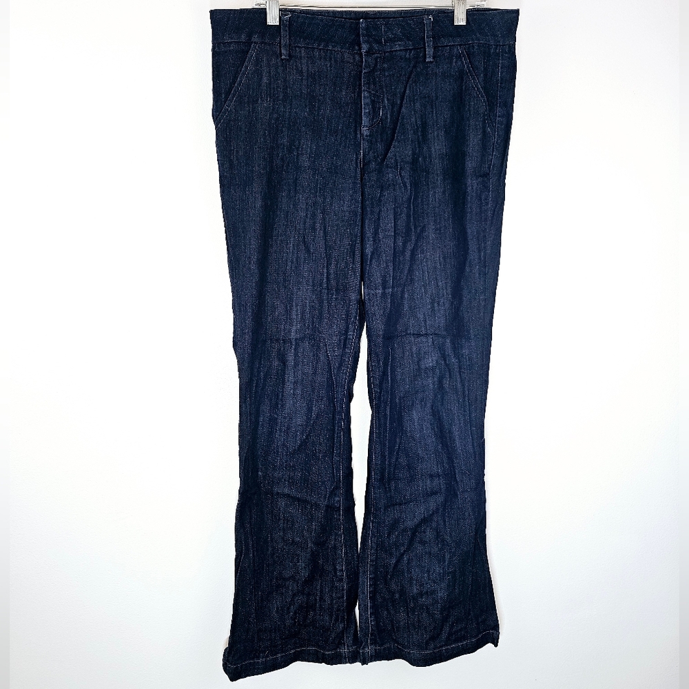Level 99 Newport Wide Leg Dark Wash Distressed Denim Jeans
